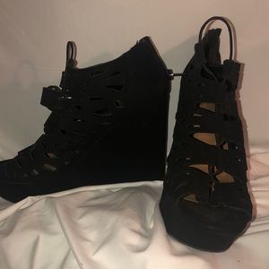 Black suede wedges